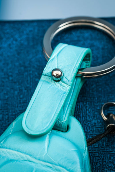 Bespoke Key Fob Cover in Turquoise Blue Crocodile