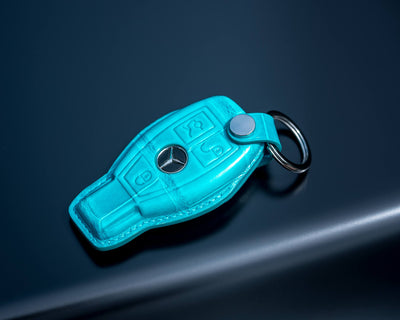 Bespoke Key Fob Cover in Turquoise Blue Crocodile