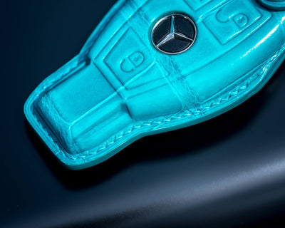 Bespoke Key Fob Cover in Turquoise Blue Crocodile