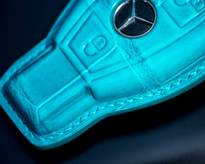 Bespoke Key Fob Cover in Turquoise Blue Crocodile