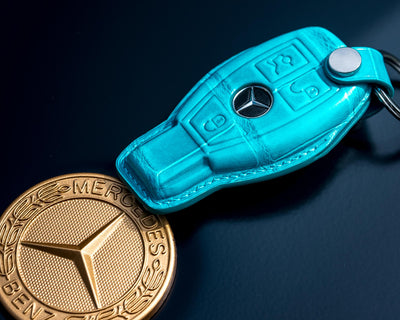 Bespoke Key Fob Cover in Turquoise Blue Crocodile