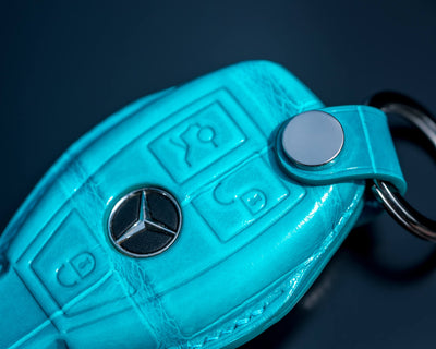 Bespoke Key Fob Cover in Turquoise Blue Crocodile