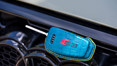 Bespoke Key Fob Cover in Turquoise Blue Crocodile