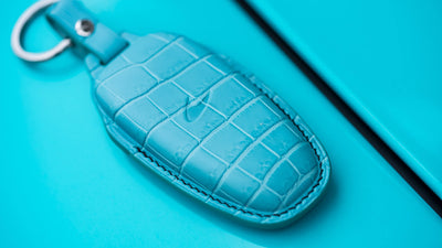 Bespoke Key Fob Cover in Turquoise Blue Crocodile