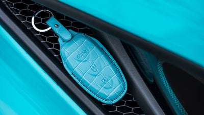 Bespoke Key Fob Cover in Turquoise Blue Crocodile