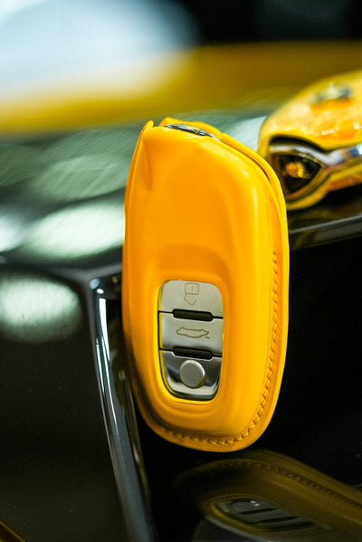 Bespoke Key Fob Covers in Yellow Nappa & Yellow Crocodile