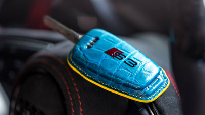 Bespoke Key Fob Cover in Turquoise Blue Crocodile