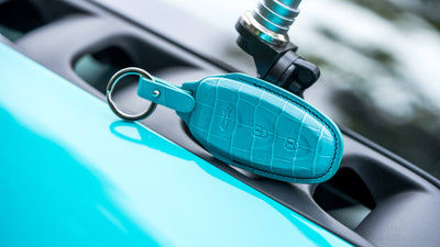 Bespoke Key Fob Cover in Turquoise Blue Crocodile