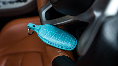 Bespoke Key Fob Cover in Turquoise Blue Crocodile