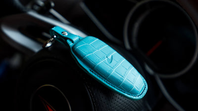 Bespoke Key Fob Cover in Turquoise Blue Crocodile