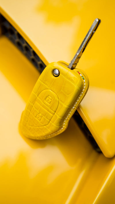 Bespoke Key Fob Cover in Yellow Crocodile