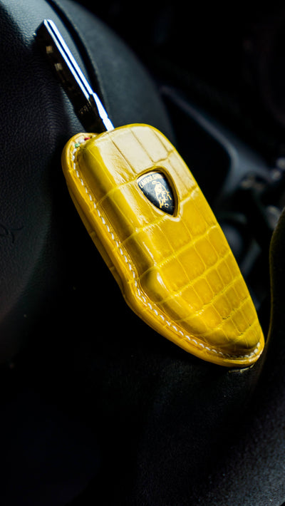 Bespoke Key Fob Cover in Yellow Crocodile