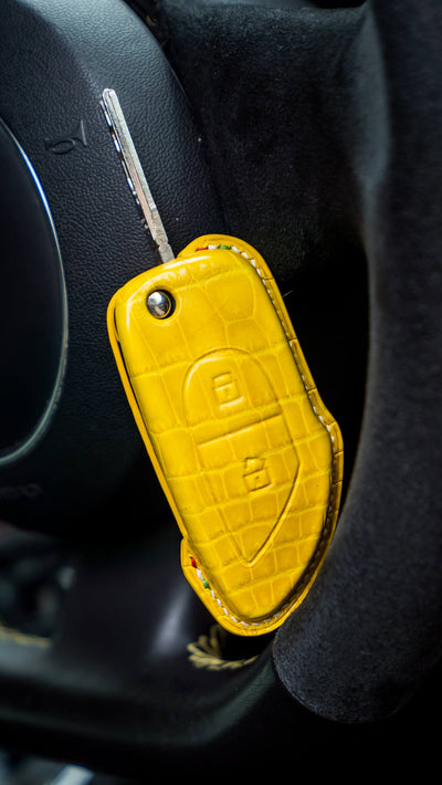 Bespoke Key Fob Cover in Yellow Crocodile