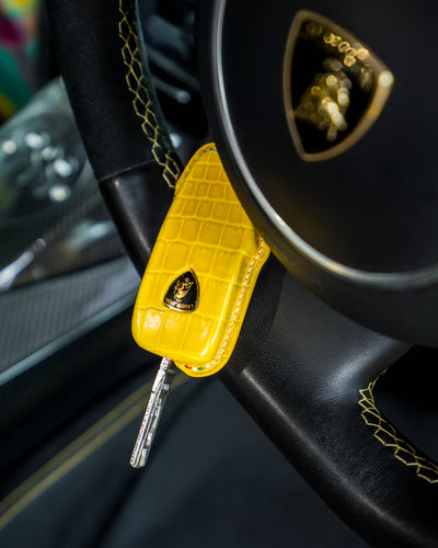 Bespoke Key Fob Covers in Green & Yellow Crocodile